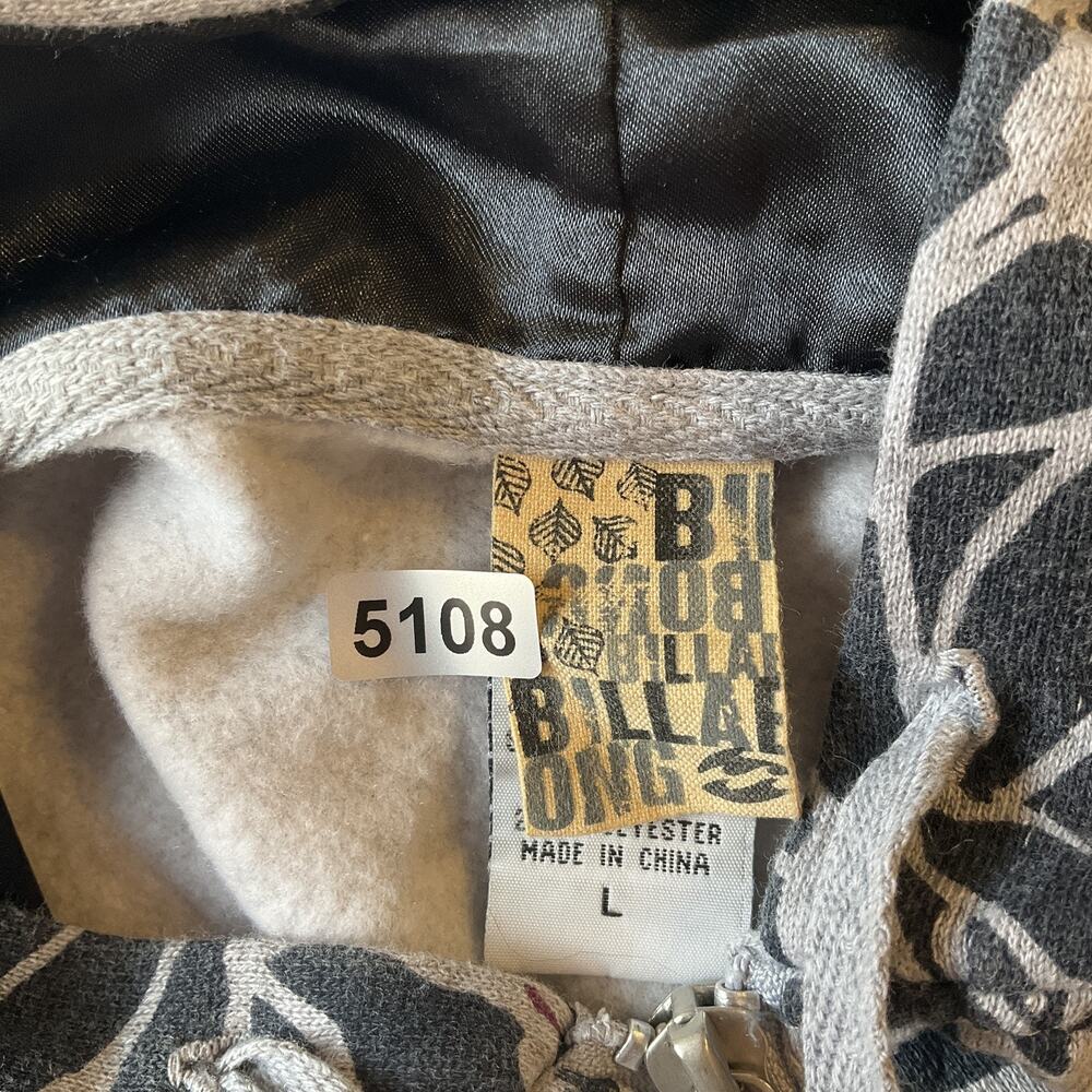 Billabong Women Hoodie Jacket L Gray Floral Fleece Full Zipper Logo Long Sleeve - Picture 2 of 9
